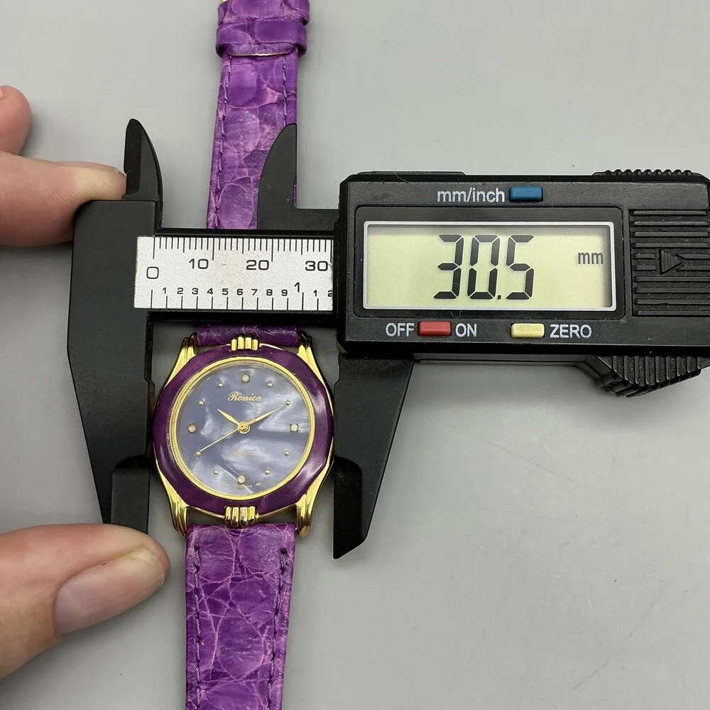 Vintage Ronica Womens Watch 31mm MOP Gold Tone Purple Leather Band New Battery
